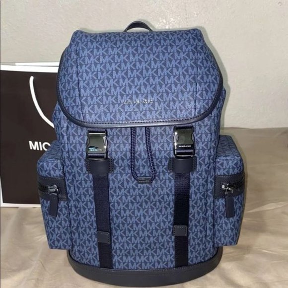Michael Kors Men's Signature Cooper Backpack- Blue - Picture 1 of 10